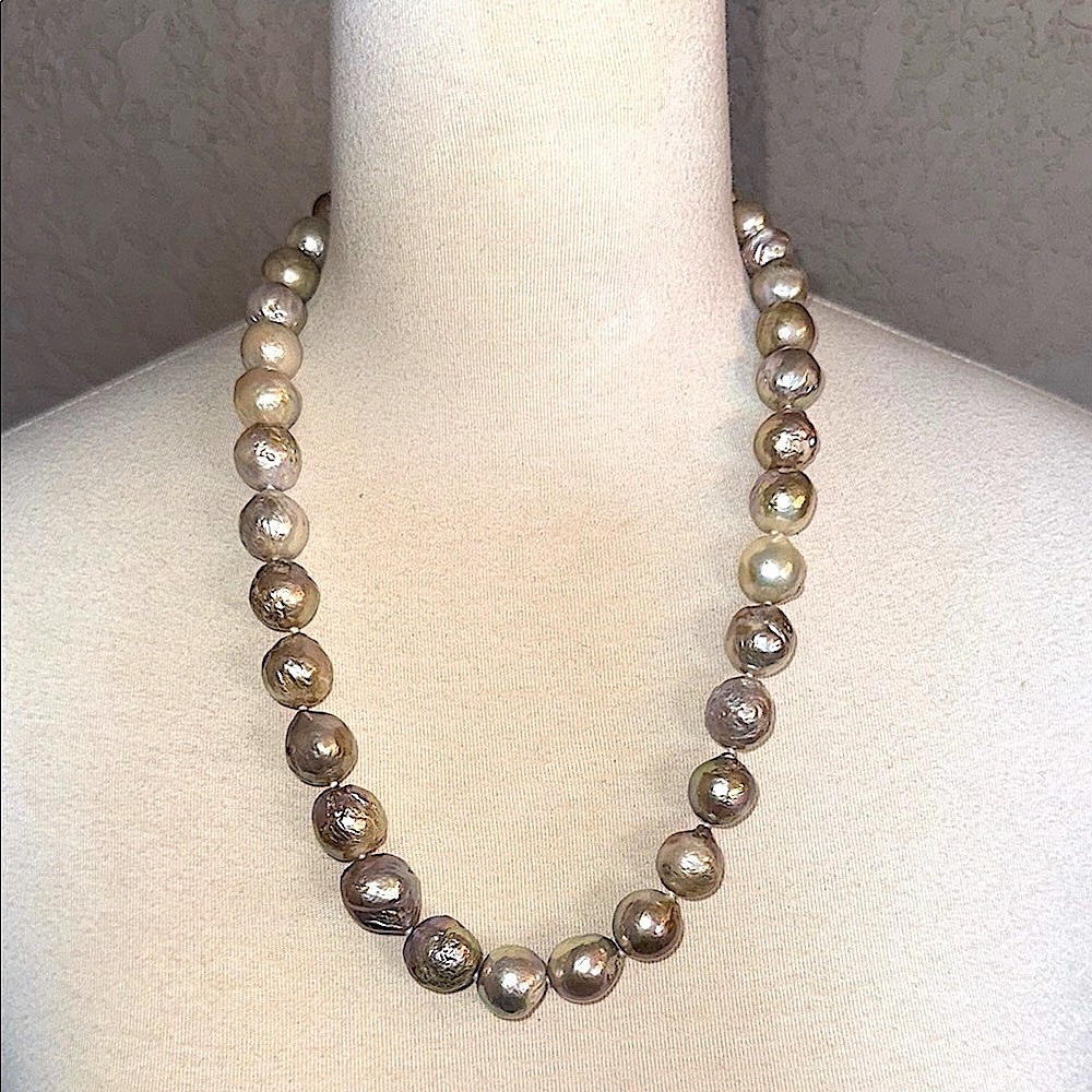Elegant Vintage Baroque Pearl Necklace with Sterling Silver Clasp